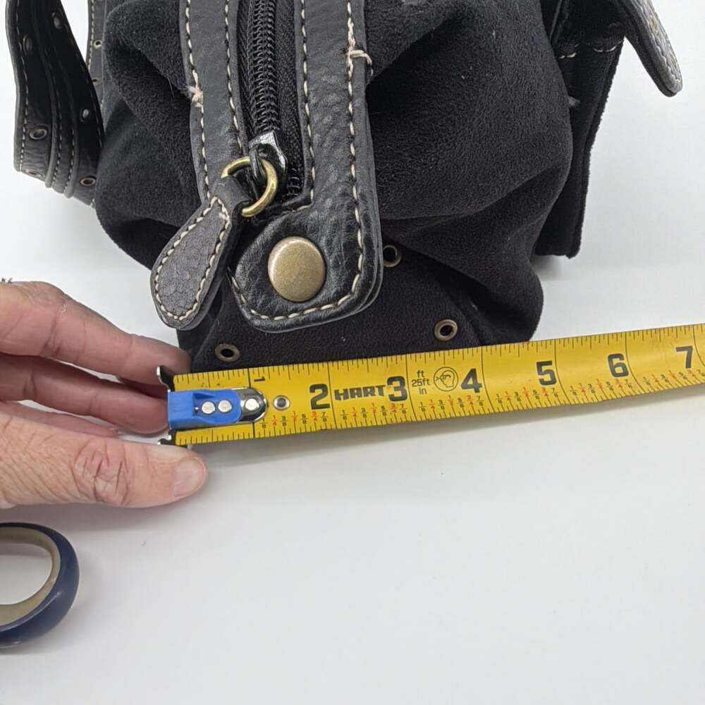 VTG Sag Harbor Faux Suede Black Satchel Shoulder Bag Y2K Style Studded Detail - Picture 10 of 11